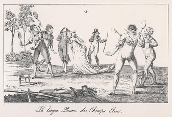 Early French Tennis. Date: 1800 - obrazy, fototapety, plakaty