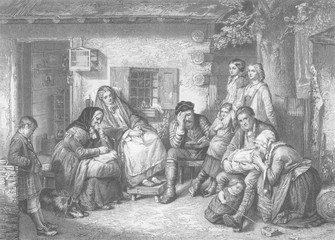 Settlers in Canada observing the Sabbath. Date: circa 1850