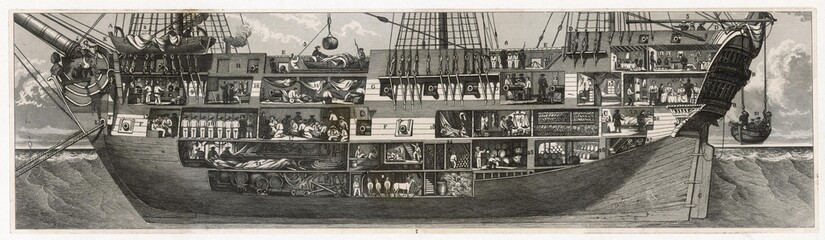 18th century Ship Cross-Section. Date: Late 18th century © Archivist