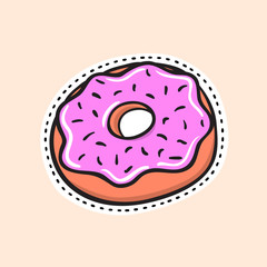 Cartoon donut. Isolated vector illustration. Cookie icon. Food sticker.