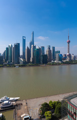 Fototapeta premium Aerial photography at city landmark buildings of Shanghai Skyline