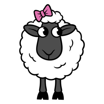 Cartoon Sheep With Bow Vector Illustration
