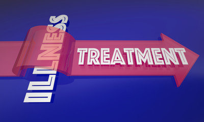 Treatment for Illness Sickment Arrow Over Word 3d Illustration