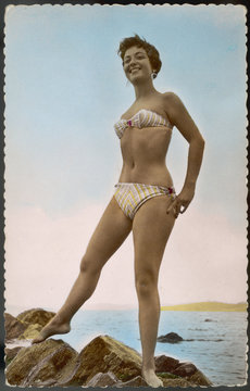 Striped Bikini 1950s. Date: 1950s