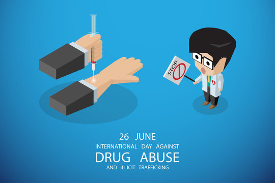 isometric international day against drug abuse and illicit trafficking, vector illustration