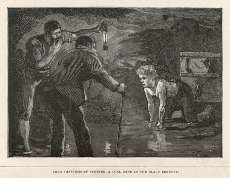 Child Labour: Lord Shaftesbury inspects working conditions.. Date: circa 1842