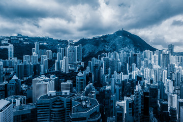 aerial view of Hong Kong apartment block in China.