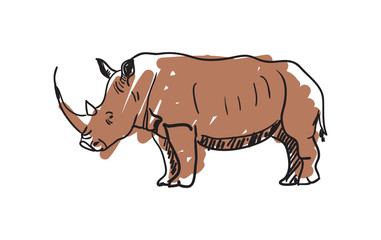 Rhinoceros hand drawn icon isolated on white background vector illustration. African wild animal pictogram, zoo sketch emblem