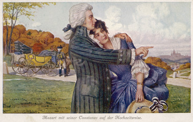 Mozart and Constanze on their honeymoon. Date: 1782 - obrazy, fototapety, plakaty