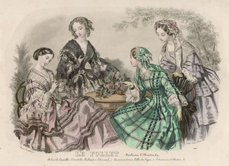 Fototapeta na wymiar Costume - Flower Arranging. Date: 1850s