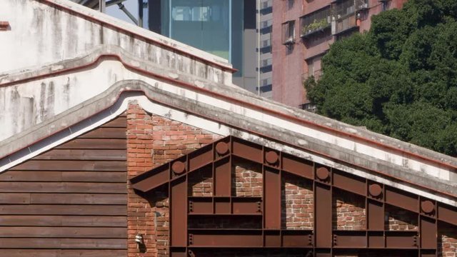 Old houses and buildings facades in Bopiliao Historical Block, a historical street in Taipei's old Wanhua District, Taiwan.
