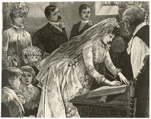Signing the Register. Date: circa 1880