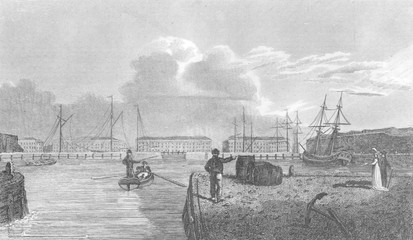 Docks - Wapping - 1800. Date: 1800 - obrazy, fototapety, plakaty