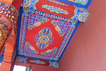 Colorful Monastic Decor in an Amdo Tibetan Temple in Qinghai China Asia