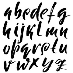 Hand drawn elegant calligraphy font. Modern brush lettering. Grunge style alphabet. Vector illustration.