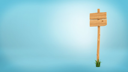 3d rendering of a wooden post with two square boards for information.