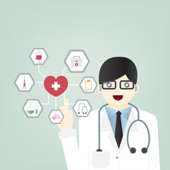 Medical background with close up of doctor with stethoscope. Vector illustration