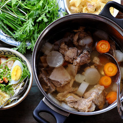 Vietnam food, egg noodle soup with wontons