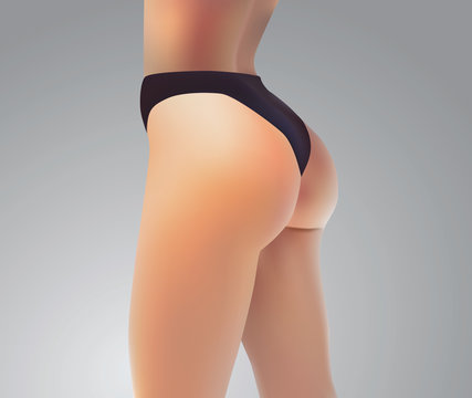 Sexy woman ass, perfect booty in black underwear, vector eps10 illustration