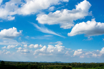 Blue sky with white clouds,Cloudy sky and mountain water.