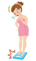 体重計に乗る女性　ショック