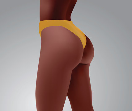 Sexy woman ass, perfect black booty in yellow underwear, vector eps10 illustration