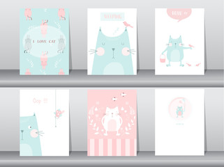 Set of cute animals poster,template,cards,cats,Vector illustrations 