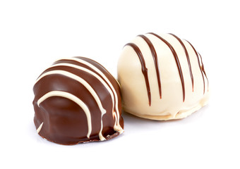 chocolate candy isolated on white background. delicious truffle. Delicious chocolate pralines isolated