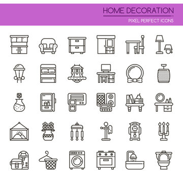 Home Decoration , Thin Line and Pixel Perfect Icons.