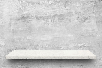 White stone shelf on bare concrete wall background © Atstock Productions
