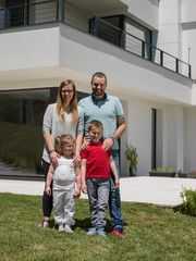 happy family with children in the yard