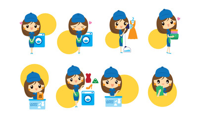 Cute  girl cartoon for Laundry service
