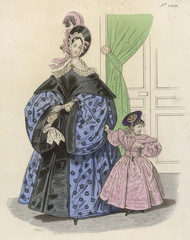 Fototapeta na wymiar Costume - Girl - Mum 1835. Date: 1835