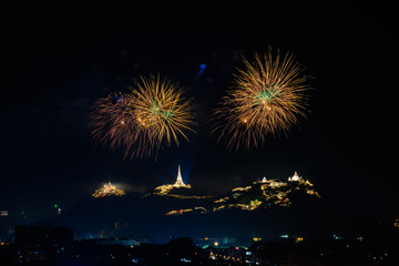 Colorful firework display on celebration night   