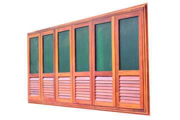 Wood windows obliquely on isolate white background