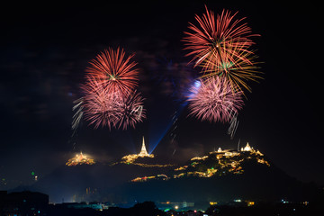 Colorful firework display on celebration night  