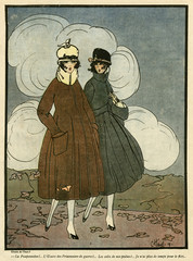 Cartoon  Two young Frenchwomen  WW1. Date: 1918