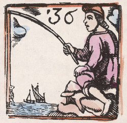 17th century Fishing - Woodcut - 36. Date: 17th century