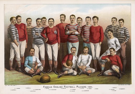 English football players in team picture. Date: 1881