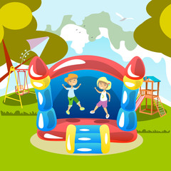 Obraz na płótnie Canvas Jumping on a trampoline Kids Outdoor