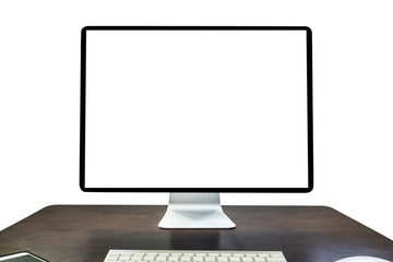Computer screen on table isolated on a white background