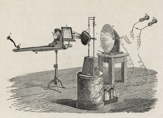 Alexander Graham Bell's photophone  1880.. Date: 1880 - obrazy, fototapety, plakaty
