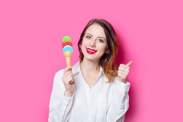 red-haired girl with drawn ice-cream