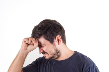 Fototapeta premium Portrait of man with facepalm emotion. Sad or getting upset man