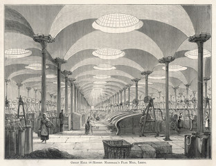 Marshall's flax Mill factory in Leeds. Date: circa 1840