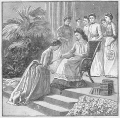 May Queen Gives Books. Date: 1889