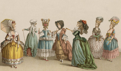 French Women 1780. Date: circa 1780 - obrazy, fototapety, plakaty
