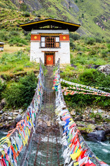 Iron Chain Bridge of Tachog Lhakhang Monastery, Paro River, Bhutan