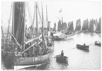 Scarborough  sailing ships in the harbour. Date: 1891
