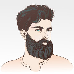 Bearded hipster man. Vector hand drawn illustration